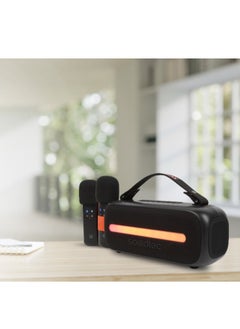 Porodo Soundtec Karaoke Speaker with Dual Wireless Microphone and Powerful Bass 24W / Bluetooth V5.3 / 6H Play time  / FM / RGB Light - Black  - Image 2