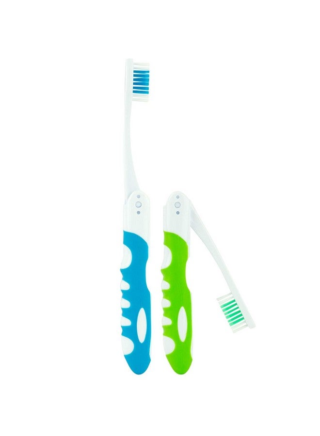 Lingito Travel Toothbrush, Folding with Built in Cover, Hiking, Camping, Emergency, Packable, collapsable, Foldable, Pocket Medium Bristle Brushes (2 Pack) (Blue-Green) - Image 1