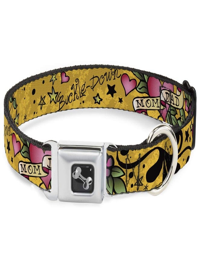 Buckle Down Dog Collar Seatbelt Buckle Mom Dad Yellow 16 to 23 Inches 1.5 Inch Wide - Image 1