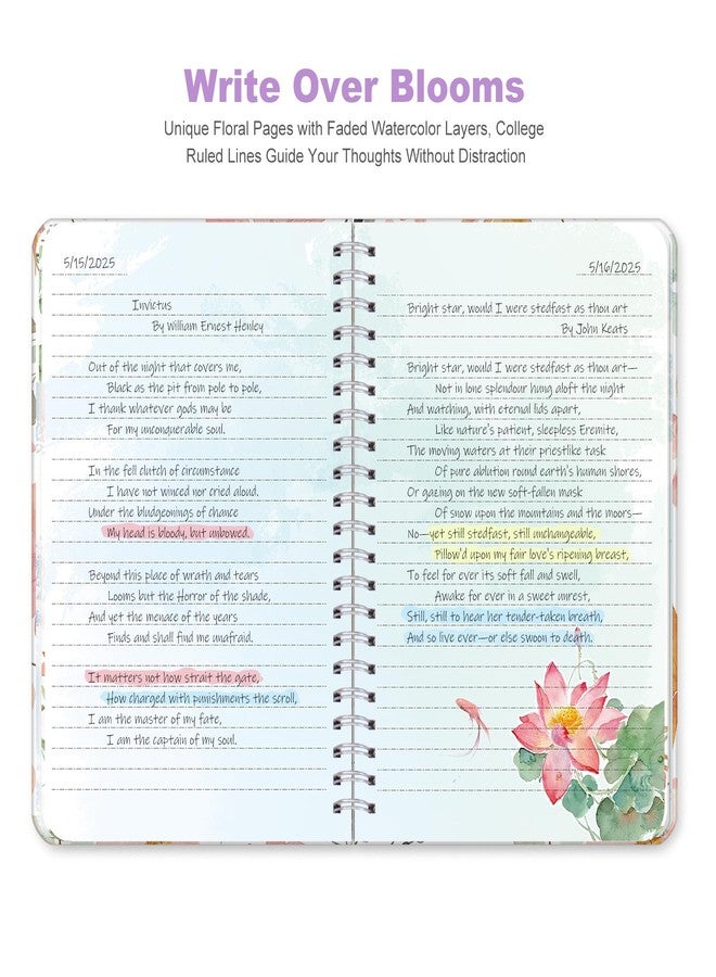 SIIXU Colorful Spiral Notebook - 160 A5 Hard Cover Pages, Floral Design with College Ruled Lines for Creative Journaling, Poetry Writing & Bullet Journaling - Image 2