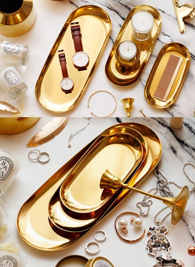 Morlife Stainless Steel Dinner Plate Pasta Dessert Plate Salad Metal Decorative Plates Oval Serving Tray (Gold, 18x8.5cm) - Image 5