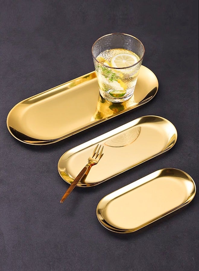 Morlife Stainless Steel Dinner Plate Pasta Dessert Plate Salad Metal Decorative Plates Oval Serving Tray (Gold, 18x8.5cm) - Image 2