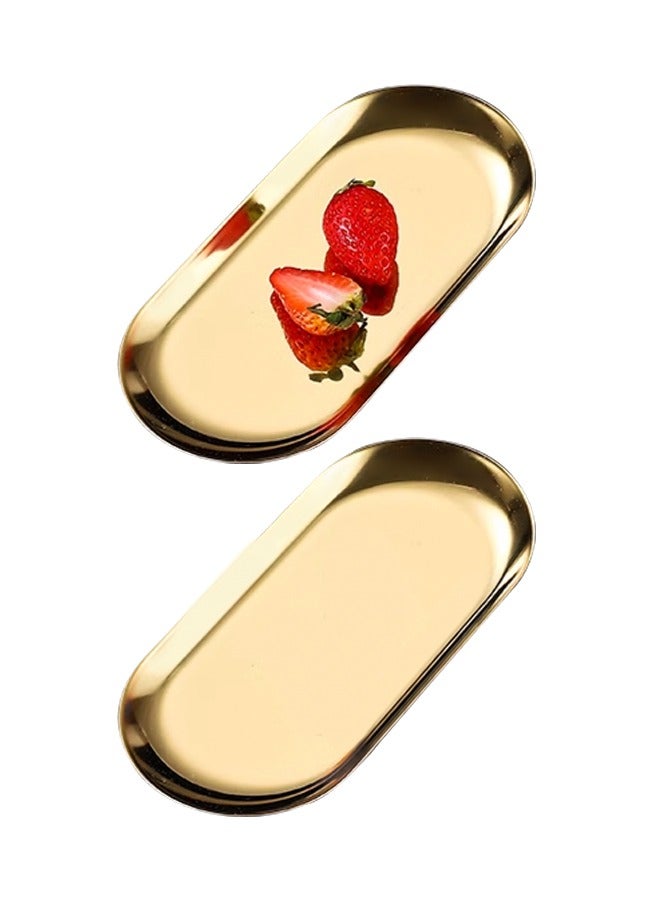 Morlife Stainless Steel Dinner Plate Pasta Dessert Plate Salad Metal Decorative Plates Oval Serving Tray (Gold, 18x8.5cm) - Image 1