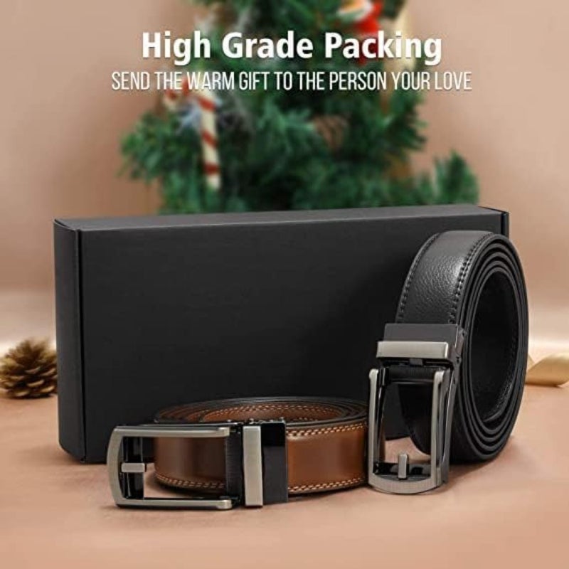 2 Pack Belt Men, 3cm Leather Ratchet Dress Belt for Men Dress Pants Oxfords, Perfect Fit Waist Size 60-120 cm with Automatic Buckle - Image 5