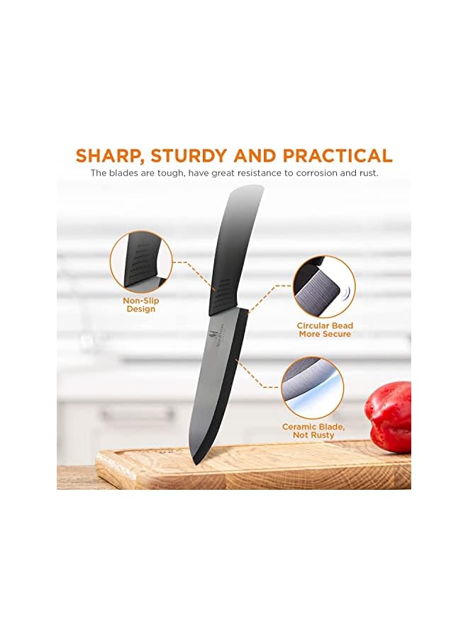 & VENUS Knife Set [4 pcs] With Peeler, Ceramic Kitchen Knives, Sharp Plain Blade Edge for Slicing, Chopping Pairing Cutting, Ideal for Vegetable, Fruit & Boneless Meat  - Image 2