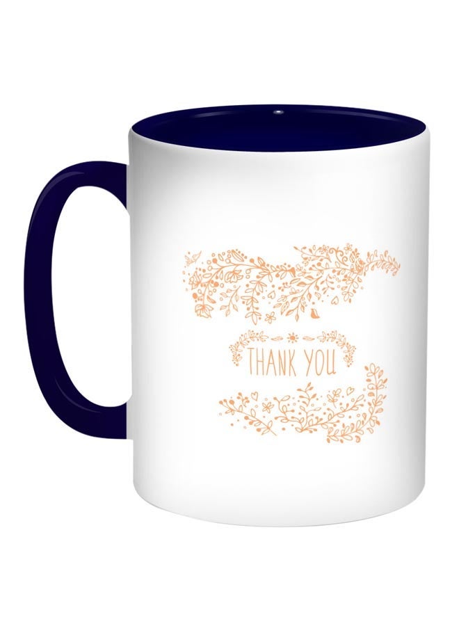 RYN Thank You Printed Coffee Mug Blue/White/Orange 11ounce