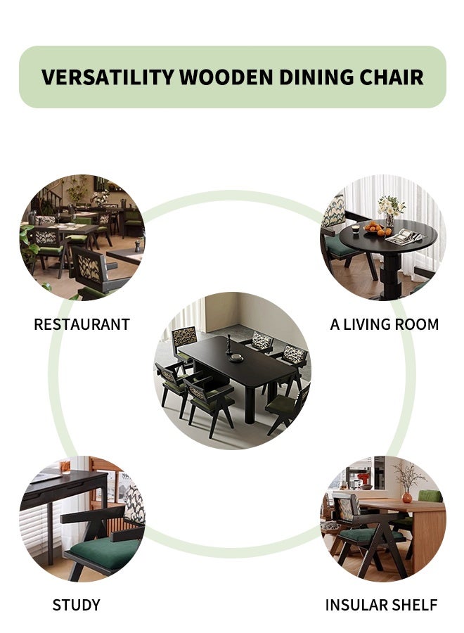 MLADEN كراسي طعام من الخشب الصلب، كرسي طعام متعدد الوظائف مع مسند للذراعين، كرسي مميز من منتصف القرن الحديث، كرسي بذراعين مبطن مصنوع يدويًا، ظهر بنمط ريش مثالي لغرفة القراءة وغرفة النوم وغرفة المعيشة وغرفة الطعام والمطبخ (أسود) - Image 5