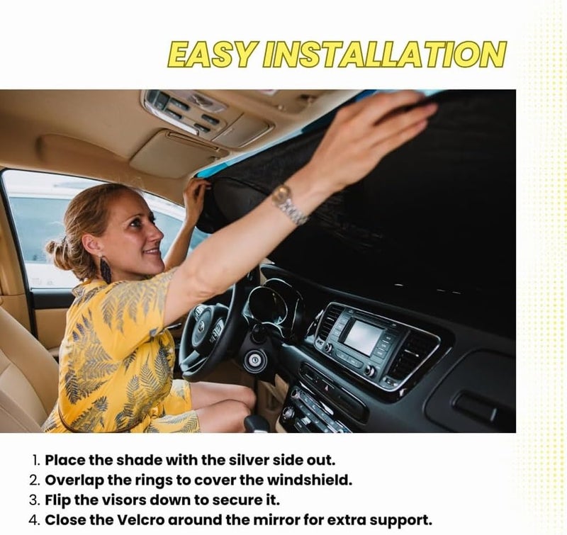 Windshield Sunshade | Reflective Patented Car Sun Protection - Certified 99% UVR Block - Cool Interior | Foldable Sun Visor Cover | Automotive Accessories Summer Heat | Size L+ 164x92cm - Image 5