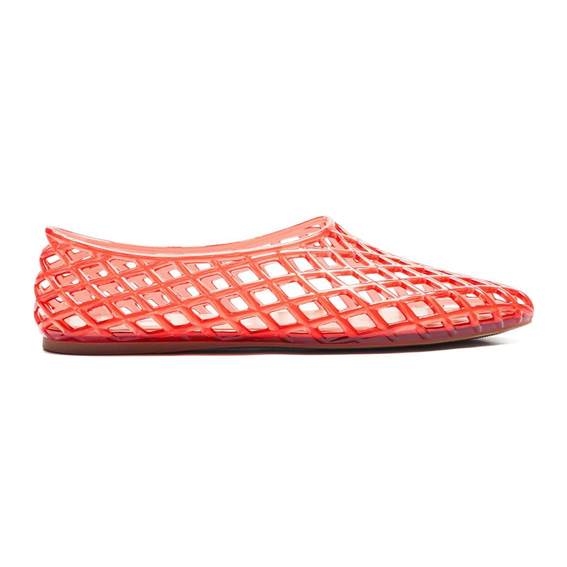 HEVA Women's Jelly Mesh Flats Breathable Clear Hollow Shoes Summer Beach Jellies Ballet Sandals(9 M US Red) - Image 3