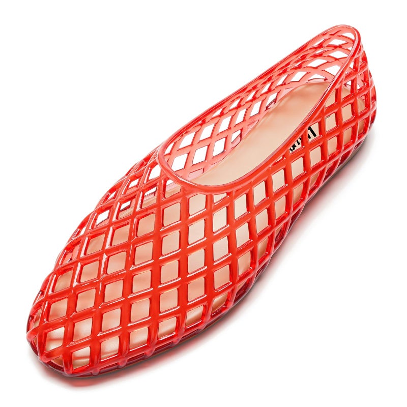 HEVA Women's Jelly Mesh Flats Breathable Clear Hollow Shoes Summer Beach Jellies Ballet Sandals(9 M US Red) - Image 5