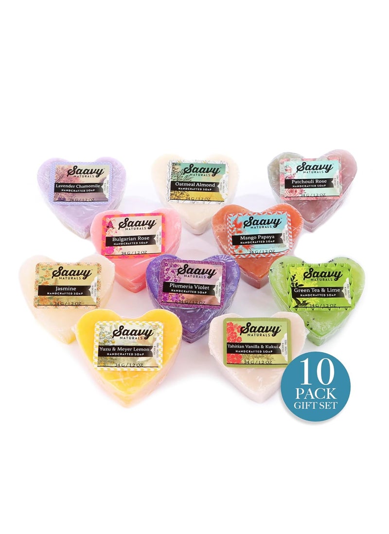 Saavy Naturals Saavy Naturals Heart Shaped Soap Set, Scented Organic Natural Soap Bar, Body Wash and Natural Vegan Soap Bar Gift Set, Nourishing Hand Soap Bar for Soft Skin, 1.2 Oz, 10 Pack Made in the USA 