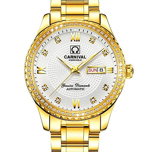MASTOP Luxury Brand Men Automatic Mechanical Watches Diamond Stainless Steel Business Watch with Calendar (Gold White) - Image 3