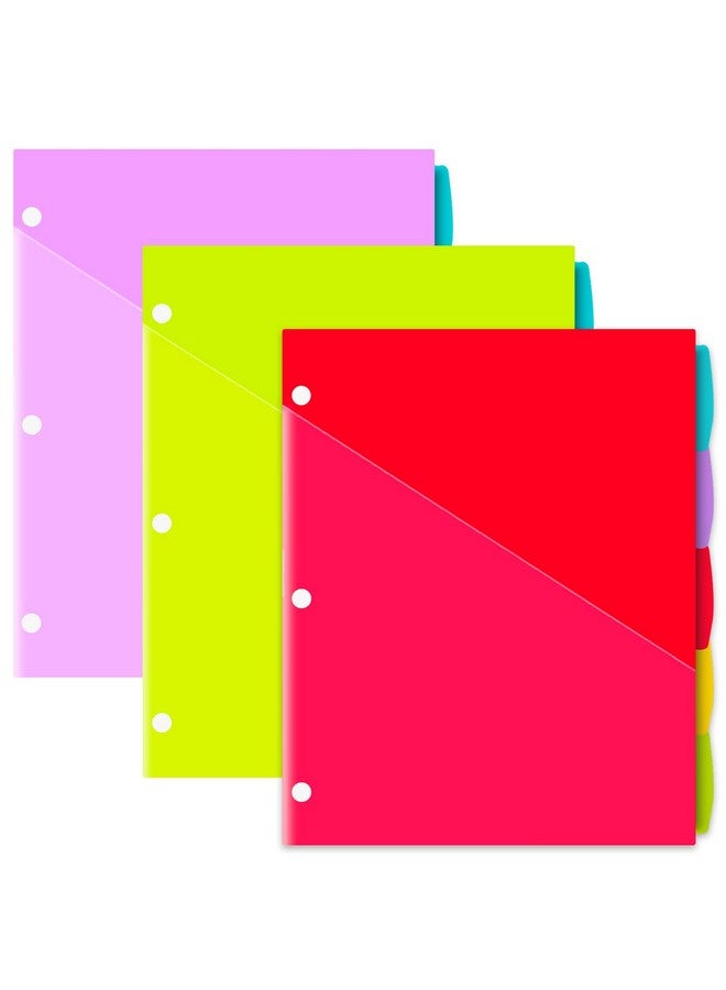 INFUN Plastic 5Tab Binder Dividers With 2 Pockets 3 Sets15Pcs Multicolor 2 Pocket Dividers With 3 Holes For 3 Ring Binders ，Total 15 Tabs - Image 1