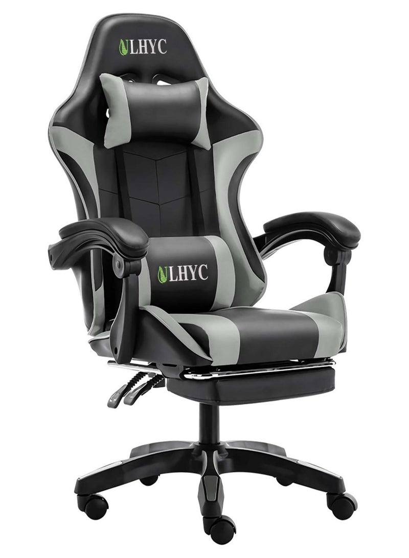 ULHYC Esports Gaming Chair, Adjustable Computer Chair, Computer Office, Pu Leather, High Backrest, Lumbar Support, Comfortable Armrests, Headrest With Footrest, 360° Rotation,Dark Grey 24.8X14.5X44 Inch - Image 1