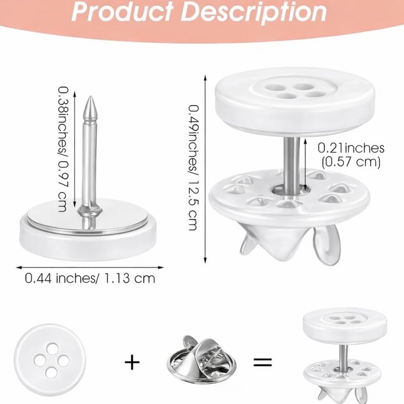 Reusable Snap Buttons No Sewing Required, 11.5mm 4-Hole White Resin Detachable Buttons for Shirts, Jackets and DIY Crafts, Quick Fix Clothing Fasteners, 3 Pairs (6pcs) - Image 3