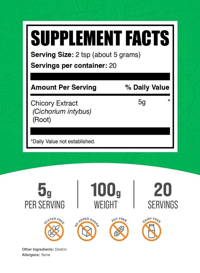 بالك سابلمنتس مسحوق مستخلص جذور الهندباء من BulkSupplements.com - مسحوق جذور الهندباء، مكمل غذائي غني بالألياف - نباتي وخالٍ من الغلوتين، 5 غرام لكل حصة، 100 غرام (3.5 أونصة) (عبوة واحدة) - Image 2