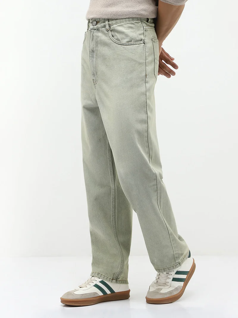 Urbano Fashion  Urbano Fashion Men's Ice Grey Loose Baggy Fit Heavy Washed Jeans Non-Stretchable  | Best Price UAE