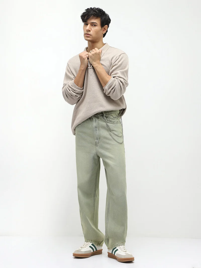 Urbano Fashion  Urbano Fashion Men's Ice Grey Loose Baggy Fit Heavy Washed Jeans Non-Stretchable  | Best Price UAE