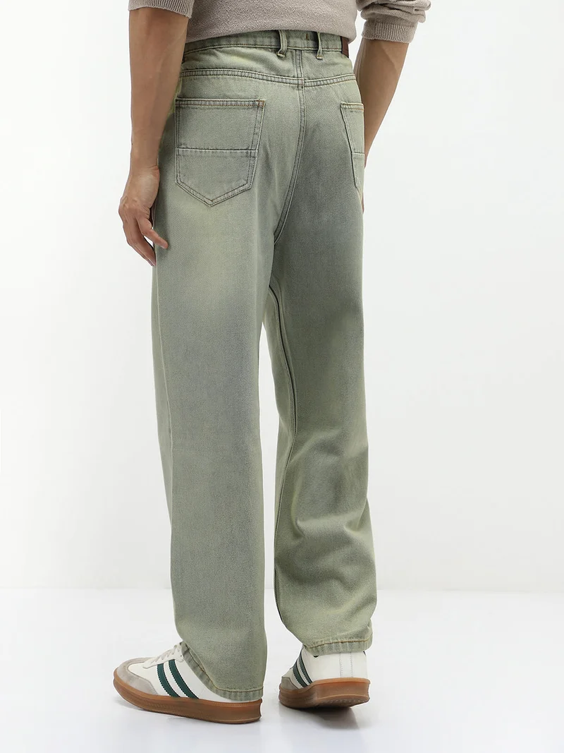 Urbano Fashion  Urbano Fashion Men's Ice Grey Loose Baggy Fit Heavy Washed Jeans Non-Stretchable  | Best Price UAE