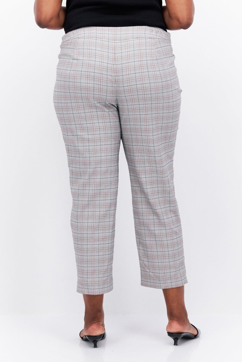 Kasper  Women Plus Size Plaid Straight Leg Pants, Grey Combo - Image 3