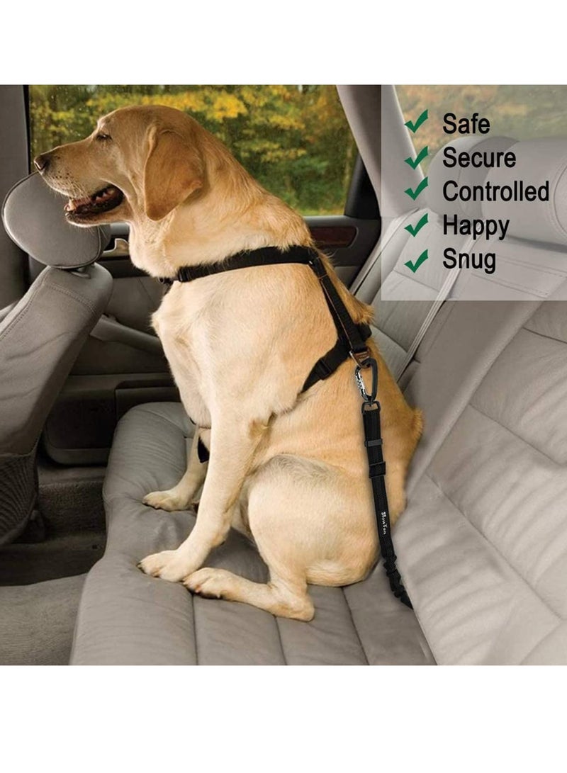 Premium Car Seat Belt for Dogs Cats Pets, Adjustable Safety Heavy Duty Elastic Lead Harness for Cars with Elastic Nylon Bungee Buffer Adjustable Dog Safety Belt for Car Dog Seat Belt (Black) - Image 4