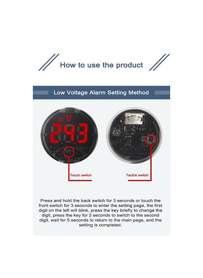 7-120VDC 0-120VDC Touching Control Voltage Meter with Low Voltage Alarm and Reverse Polarity Protecting Function Digital Display Colors Customizable  - Image 5