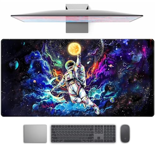 TENG DA QING Astronaut Desk Space Mouse Pad for Boys - Galaxy Gaming Mouse Pad, 31.5x15.7in, Stitched Edges - Image 1