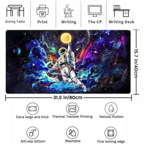 TENG DA QING Astronaut Desk Space Mouse Pad for Boys - Galaxy Gaming Mouse Pad, 31.5x15.7in, Stitched Edges - Image 2