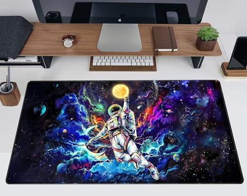 TENG DA QING Astronaut Desk Space Mouse Pad for Boys - Galaxy Gaming Mouse Pad, 31.5x15.7in, Stitched Edges - Image 5
