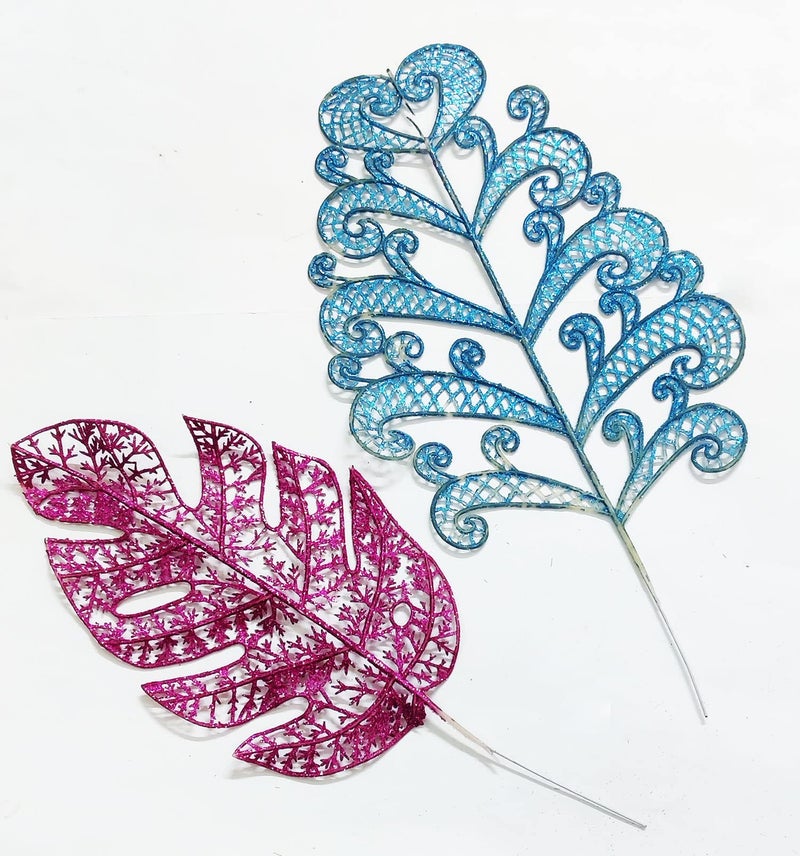 BITONA® 2 Piece Big Plastic Glittered Leafs for Art and Craft or Decorative Works on Festivals Wedding etc - Image 1