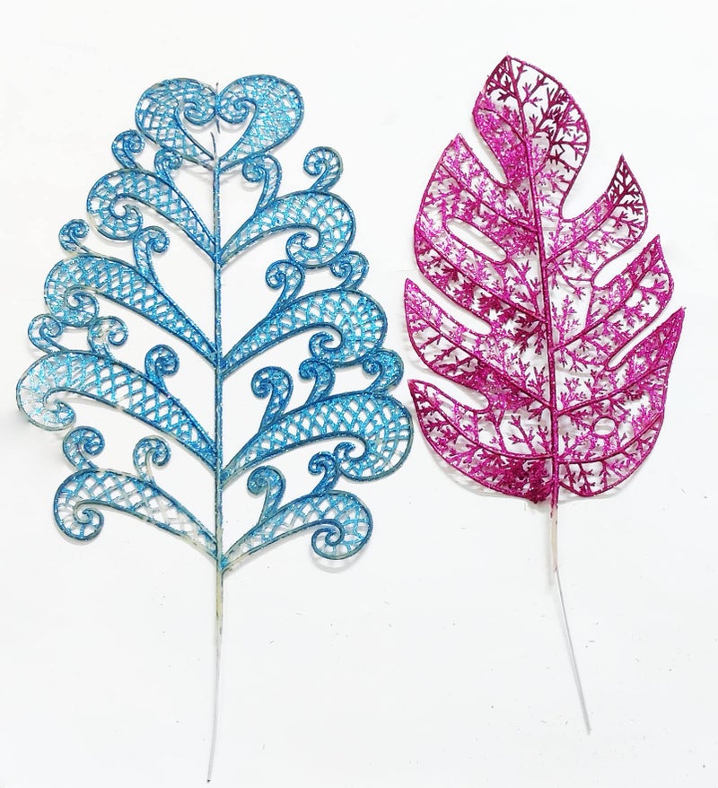 BITONA® 2 Piece Big Plastic Glittered Leafs for Art and Craft or Decorative Works on Festivals Wedding etc - Image 3
