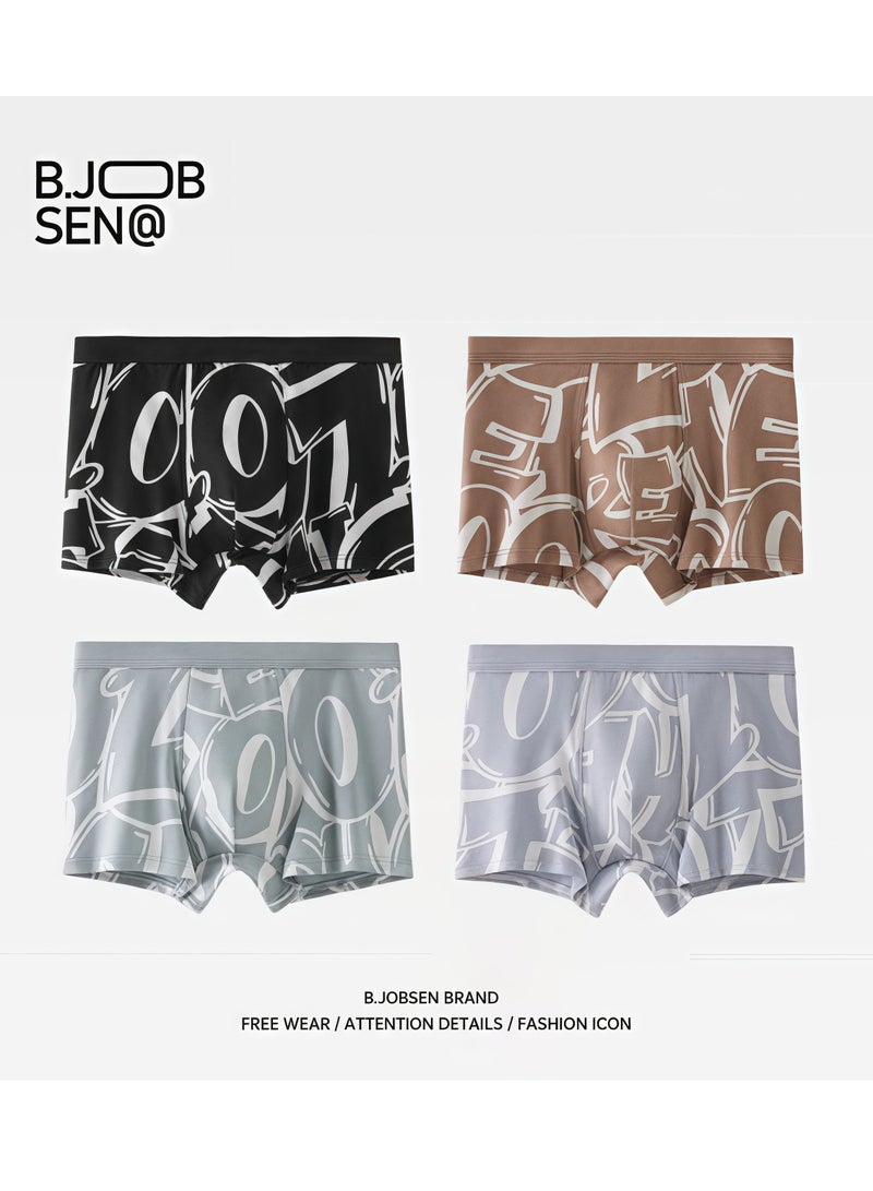 B.JOBSEN Men's 4-piece flat angle underwear - mid waist, anti friction elastic cotton, graffiti stripe style multi-color sports underwear  - Image 1