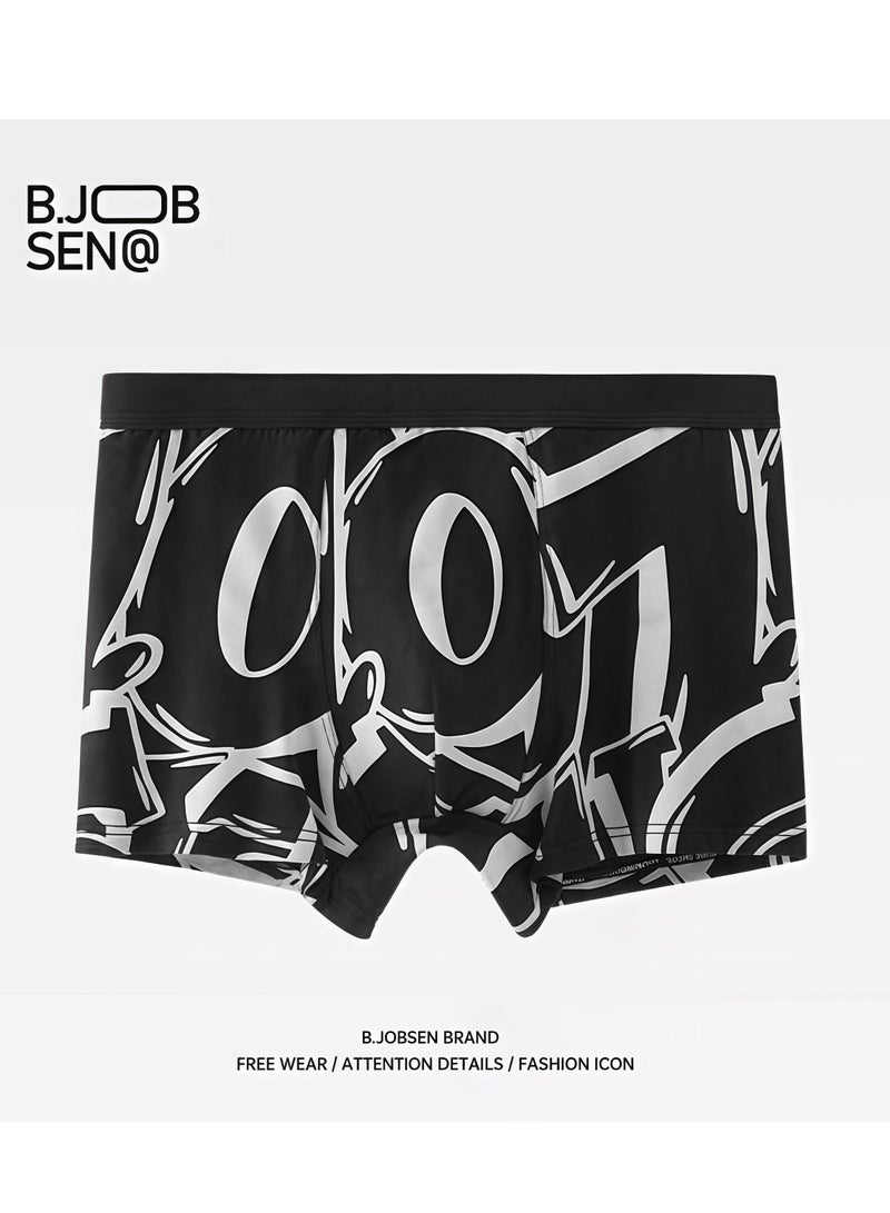 B.JOBSEN Men's 4-piece flat angle underwear - mid waist, anti friction elastic cotton, graffiti stripe style multi-color sports underwear  - Image 2