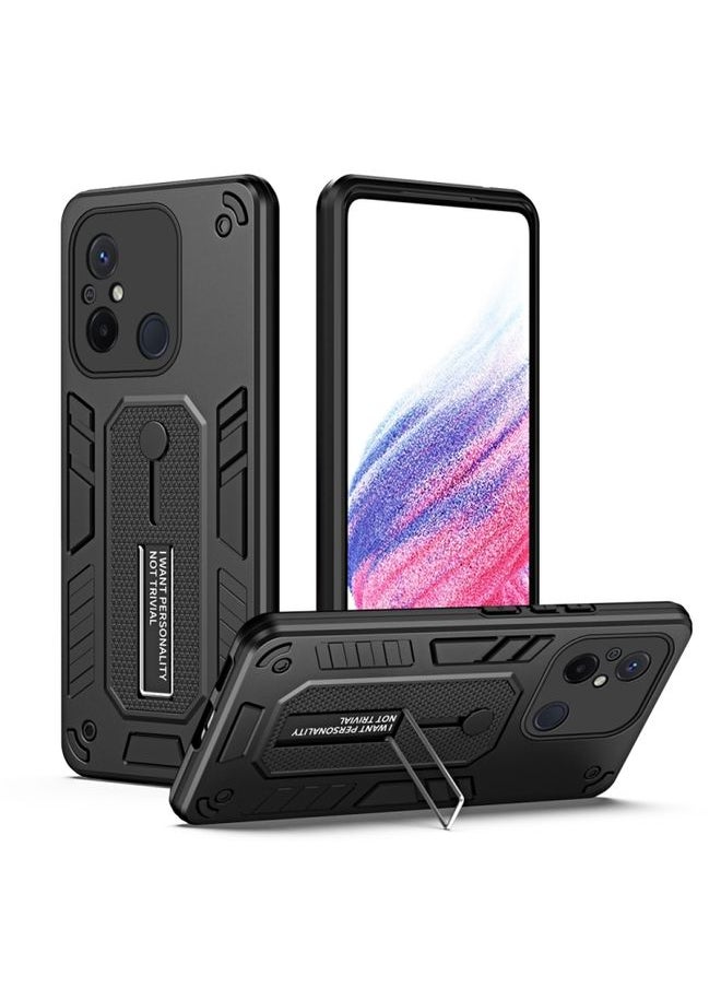 HuHa Case Cover For Xiaomi Redmi 12C / Poco C55 Variety Brave Armor Finger Loop Holder Phone Case Black 