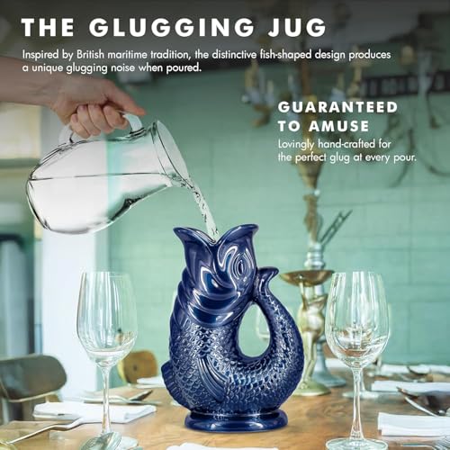 Bubble Jug Gurgle Glug Jug The Bubble Jug® Dark Cobalt Blue 50 fl oz 1.5L Litre Extra Large Pitcher - Fish Shaped Jug - Decorative Ceramic Glugging Cocktail, Water and Gin Vase and Gurgling Carafe Pot - Image 2