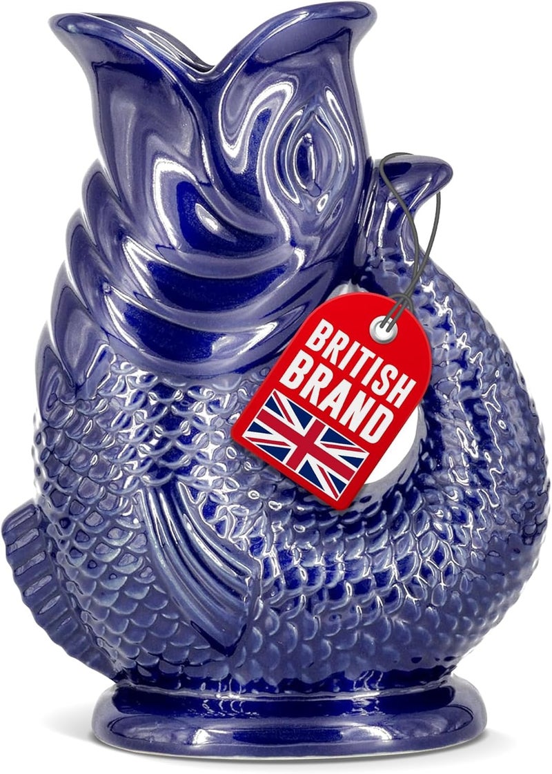 Bubble Jug Gurgle Glug Jug The Bubble Jug® Dark Cobalt Blue 50 fl oz 1.5L Litre Extra Large Pitcher - Fish Shaped Jug - Decorative Ceramic Glugging Cocktail, Water and Gin Vase and Gurgling Carafe Pot - Image 1