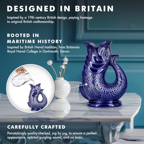 Bubble Jug Gurgle Glug Jug The Bubble Jug® Dark Cobalt Blue 50 fl oz 1.5L Litre Extra Large Pitcher - Fish Shaped Jug - Decorative Ceramic Glugging Cocktail, Water and Gin Vase and Gurgling Carafe Pot - Image 4