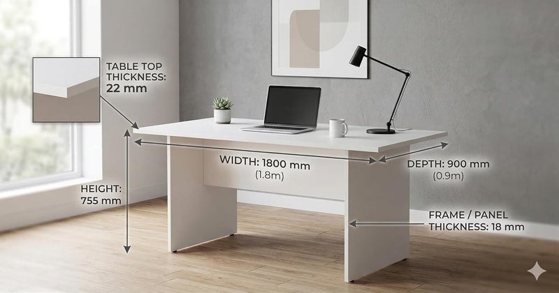 Sky Land Skyland White Large Conference Table Office Desk 180x90cm, Meeting Room Writing Desk with Adjustable Feet and PVC Edge, European Quality - Image 3