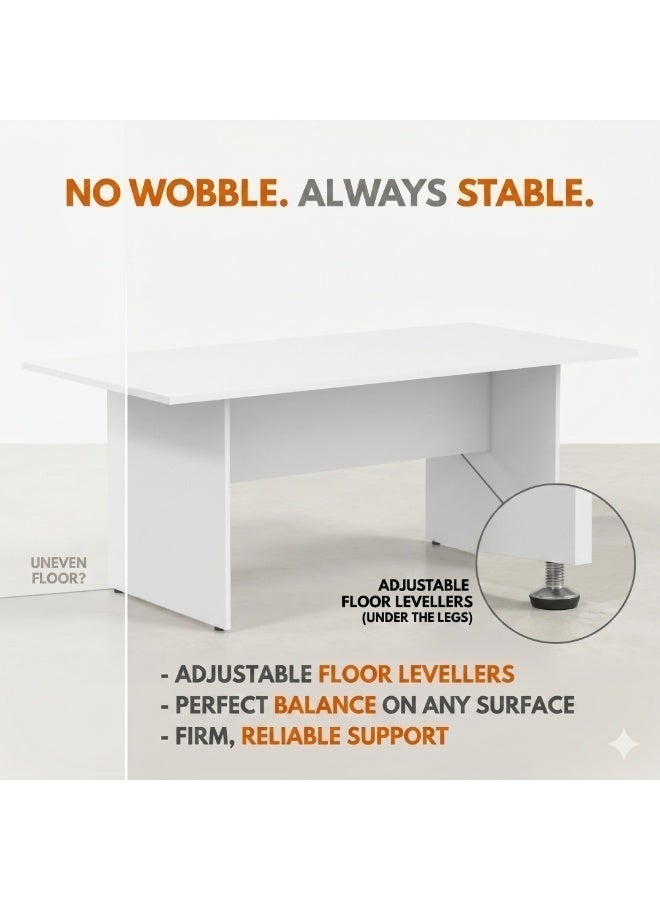 Sky Land Skyland White Large Conference Table Office Desk 180x90cm, Meeting Room Writing Desk with Adjustable Feet and PVC Edge, European Quality - Image 4