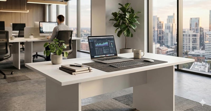 Sky Land Skyland White Large Conference Table Office Desk 180x90cm, Meeting Room Writing Desk with Adjustable Feet and PVC Edge, European Quality - Image 2
