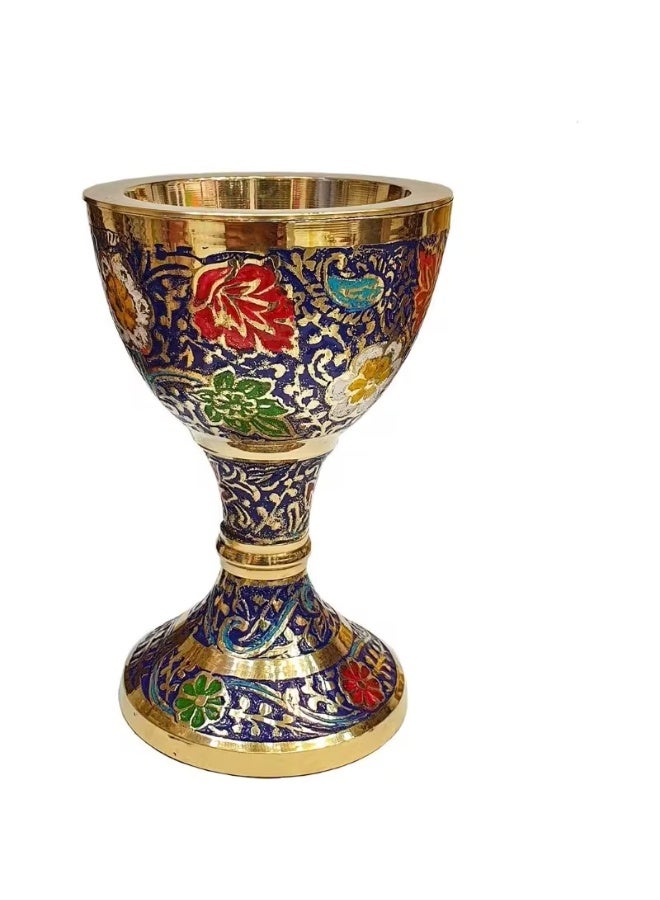 إيروريكس حامل بخور ومبخرة عود - باللون الأزرق الداكن مع نقش زهري ذهبي، قاعدة مزخرفة وساق متينة، 13×9 سم، يعمل بدون بطاريات أو كهرباء، تصميم متين وأنيق - Image 3