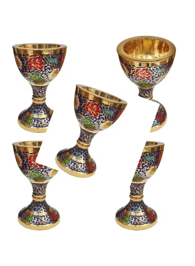 إيروريكس حامل بخور ومبخرة عود - باللون الأزرق الداكن مع نقش زهري ذهبي، قاعدة مزخرفة وساق متينة، 13×9 سم، يعمل بدون بطاريات أو كهرباء، تصميم متين وأنيق - Image 2