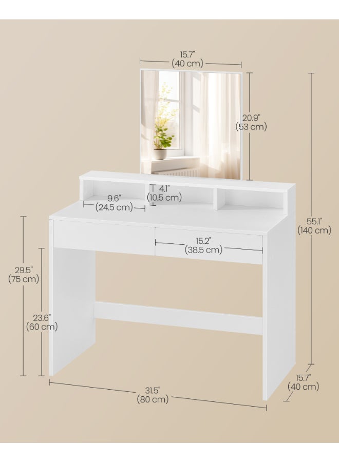 VASAGLE Dressing Table with Large Mirror, Vanity Table with 2 Drawers and 3 Compartments, Makeup Table, Modern, 40 x 80 x 140 cm, White - Image 5