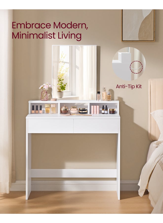 VASAGLE Dressing Table with Large Mirror, Vanity Table with 2 Drawers and 3 Compartments, Makeup Table, Modern, 40 x 80 x 140 cm, White - Image 3