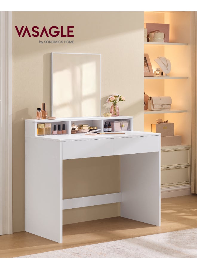 VASAGLE Dressing Table with Large Mirror, Vanity Table with 2 Drawers and 3 Compartments, Makeup Table, Modern, 40 x 80 x 140 cm, White - Image 2
