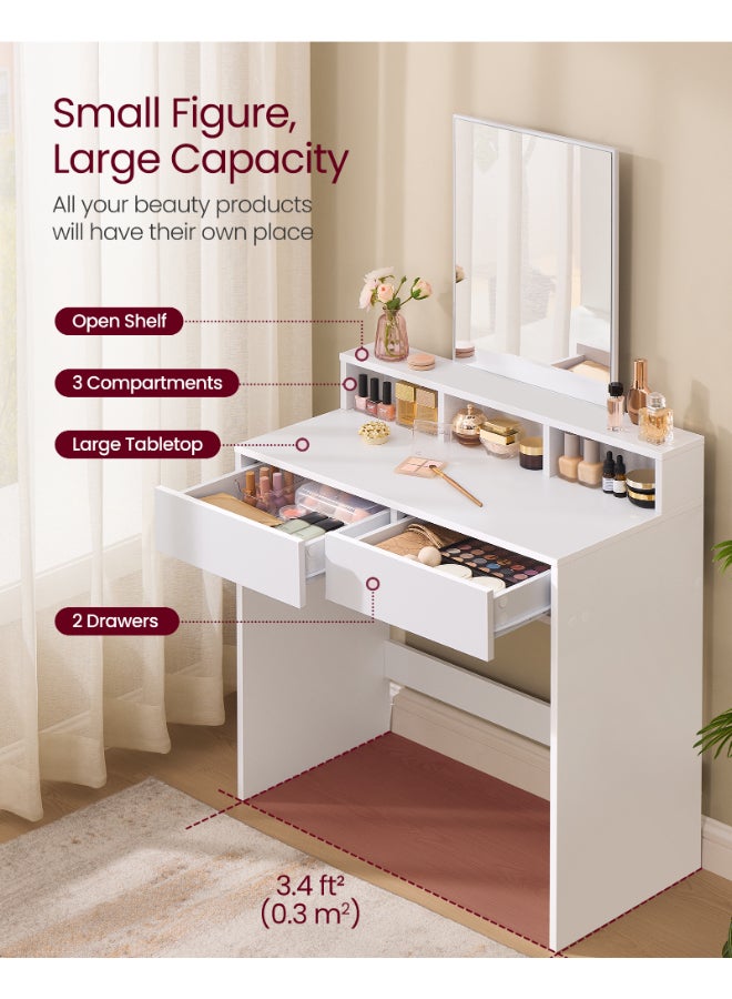 VASAGLE Dressing Table with Large Mirror, Vanity Table with 2 Drawers and 3 Compartments, Makeup Table, Modern, 40 x 80 x 140 cm, White - Image 4