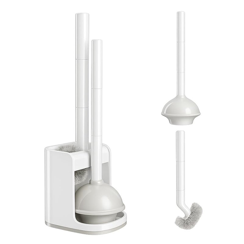TreeLen Toilet Plunger and Bowl Brush Combo for Bathroom Cleaning, White, 1 Set - Image 1