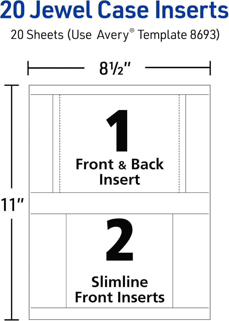 AVERY Printable CD Jewel Case Inserts, Matte White, Laser & Inkjet Printer Compatible, 20 Standard and Slimline Inserts, Ideal for CDs, DVDs, Presentations, Portfolios, and More (8693) - Image 3