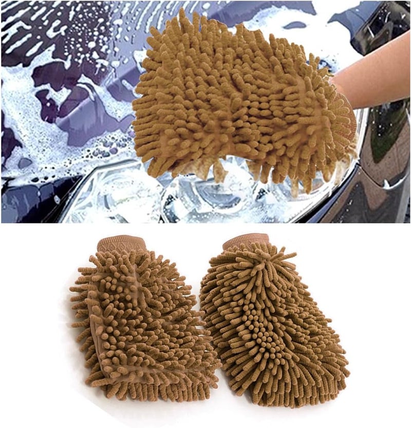 JNNJ 2 Pack Microfiber Car Wash, Car Wash Mitt Microfiber Wash Gloves, Anti-Streak & Anti-Scratch Car Cleaning Mitt, Soft Absorbent and Scratch-Free Cleaning Gloves for Auto, Motorcycle(Curry) - Image 1