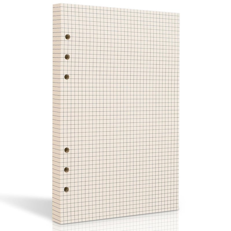 Tofun A5 Grid Refill Paper,6 Hole Punched,A5 Graph Rule Paper/Quad Rule Filler Paper for Filofax Planner/Binders/Organizer, 8.3x5.6 Inch,80 Sheets,Beige,100GSM (1) - Image 1
